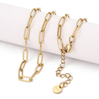 Ion Plating(IP) 304 Stainless Steel Paperclip Chain Necklace