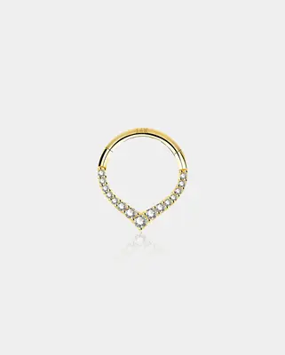 14K Gold CZ V-Shape Segment Septum Ring - 8mm