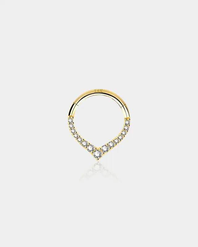14K Gold CZ V-Shape Segment Septum Ring - 8mm