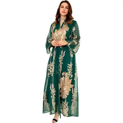 Abayas for Women Muslim Applique Embroidery Long Sleeve Dress Loose Full Cover Islamic Dubai Robe Kaftan Abayas