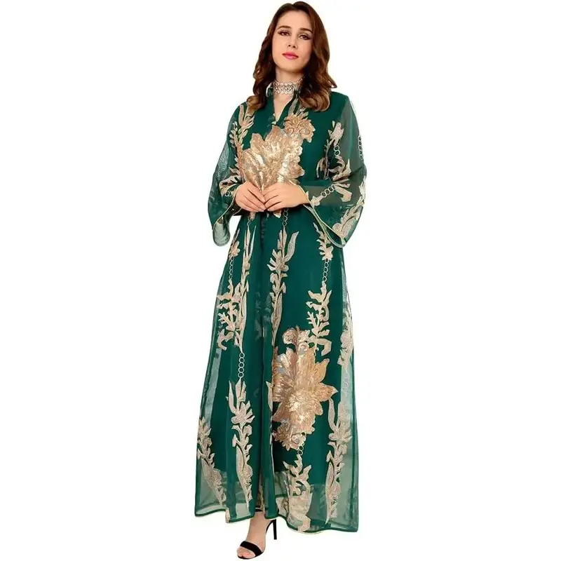 Abayas for Women Muslim Applique Embroidery Long Sleeve Dress Loose Full Cover Islamic Dubai Robe Kaftan Abayas
