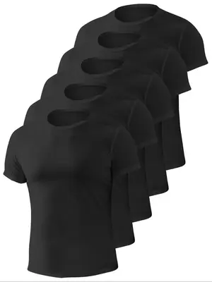 Men's Solid Round Neck Sports Tee, Regular Fit Sporty Quick Dry Short Sleeve T-shirt, Men's Compression Shirts, Workout Tops,...