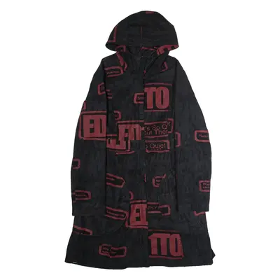 DESIGUAL Womens Parka Coat Black Hooded Crazy Pattern M