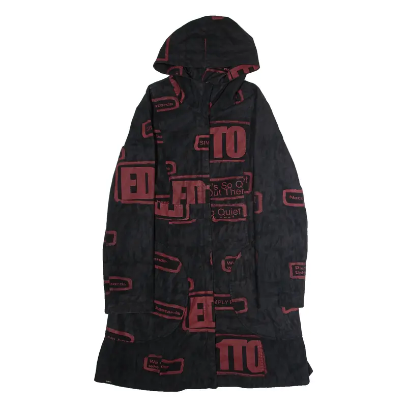 DESIGUAL Womens Parka Coat Black Hooded Crazy Pattern M