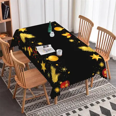 Golden Pine Branches Lanterns Christmas Tablecloth - Aperturee