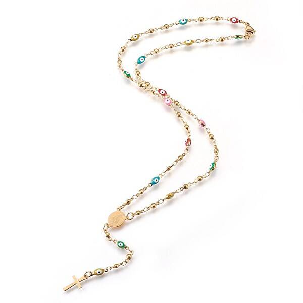 304 Stainless Steel Rosary Bead Necklaces