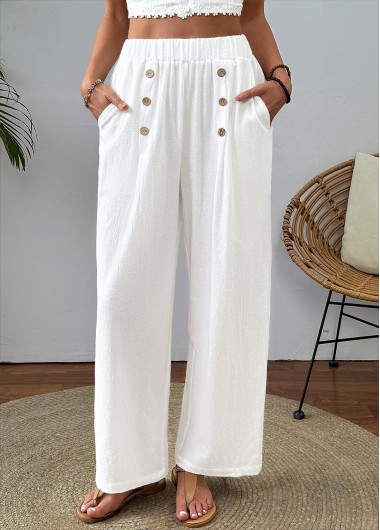 Modlily White Straight Leg Elastic Waist High Waisted Pants - S