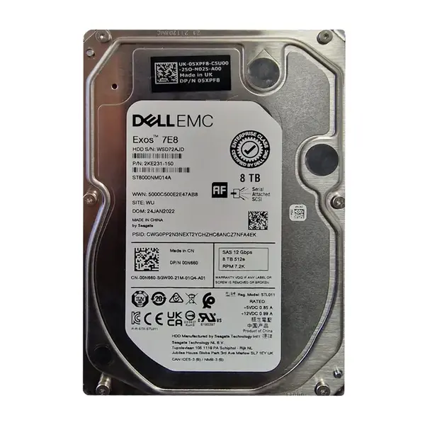 05XPF8 Dell 8TB 7200RPM 12Gb/s SAS Hot Plug 3.5-inch Hard Drive