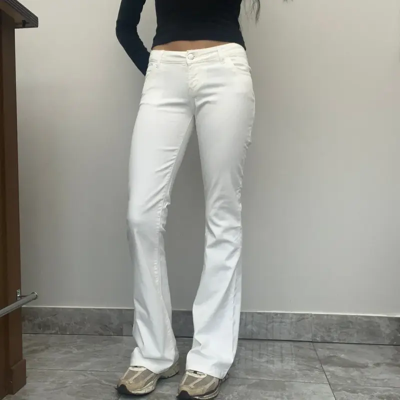 Extra Low Tommy Miss Sixty Flared Trousers - 27W UK 4 White Cotton Blend