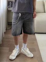 Men's Wide Leg Denim Shorts(without Metal Chain), Loose Street Fashion Casual Comfy Pocket Denim Shorts for Daily Wear, Woven...