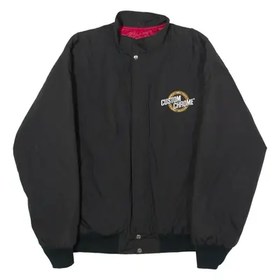 Custom Chrome Mens Bomber Jacket Black 90s USA L