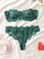 Women's Floral Lace Sexy Lingerie Two-piece Set, Romantic Underwire Bandeau Bra & Thong, Breathable Comfortable Lingerie Set ...