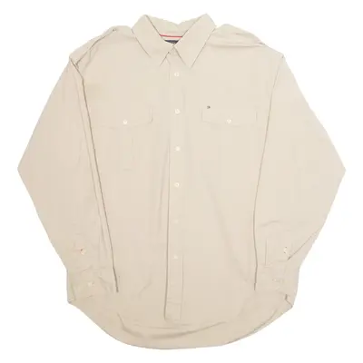 TOMMY HILFIGER Mens Plain Shirt Beige Long Sleeve L