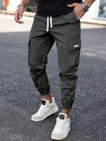 Men's Letter Patched Drawstring Waist Cargo Pants, Pants for Men, Street Fashion Regular Fit Pocket Trousers for Daily Wear, ...