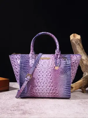 Fashionable Random Crocodile Pattern Zipper Tote Bag, Casual Trendy Handbag, Versatile High-quality Daily Commuting Bag, Girl...