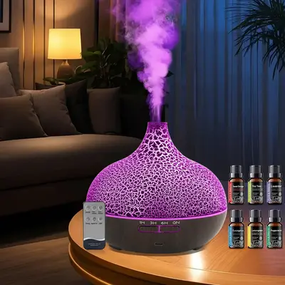 Ultrasonic Aroma Diffuser & Air Humidifier 550ml, Essential Oil Diffuser with Crack Design, Auto off Quiet Aromatherapy Machi...