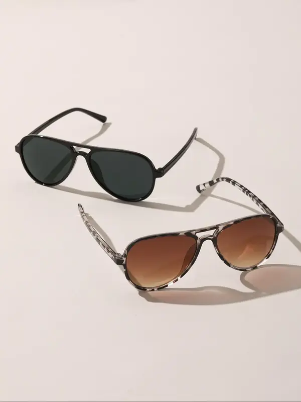 Unisex Street Trend Sunglasses (2 Pairs), Trendy Vintage Glasses Sunglasses for Everyday Use, Modern Fashion Oval Frame Doub...