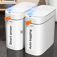 Rechargeable Automatic Sensor Bathroom Trash Can with Lid, Touchless Trash Bin, Smart Plastic Slim Garbage Can Small White Wa...