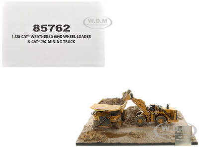 CAT Caterpillar 994K Wheel Loader and 797 Mining Truck Yellow (Weathered) Set of 2 Pieces \