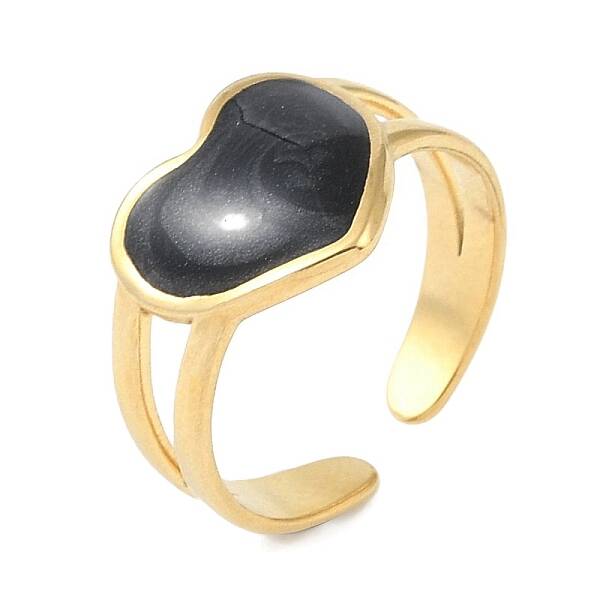 Ion Plating(IP) 304 Stainless Steel Enamel Heart Cuff Finger Rings