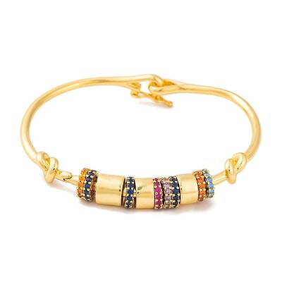 Brass Pave Cubic Zirconia Column Bangles for Women