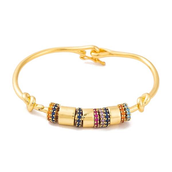 Brass Pave Cubic Zirconia Column Bangles for Women