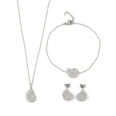 Conch Shape 304 Stainless Steel Pendant Necklaces & Bracelets & Stud Earrings Sets for Women
