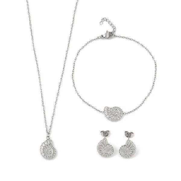 Conch Shape 304 Stainless Steel Pendant Necklaces & Bracelets & Stud Earrings Sets for Women