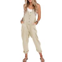 UANEO Womens Overalls Linen Cotton Jumpsuits Loose Casual Jumpers with Pockets