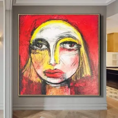 Figurative Art Original Woman Face Painting Art Deco Art Nouveau Figurative Painting Red Painting Hand Art | FEMALE FATE