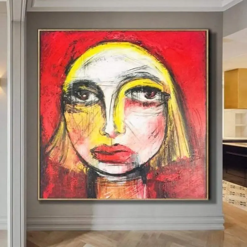 Figurative Art Original Woman Face Painting Art Deco Art Nouveau Figurative Painting Red Painting Hand Art | FEMALE FATE