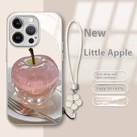 Metallic Paint Glass case Applicable to Ip16 Phone Case All-Inclusive Protective Belt Lanyard 15/14/13/12 Women