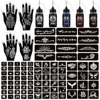 Temporary Tattoo Kits Henna kit 5 Inks 96 Stencils Cosmetic Grade for Women Men Kids DIY Art Painting Party Gifts