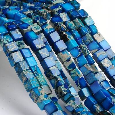 Dyed Natural Imperial Jasper Cube Beads Strands