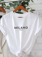 Women's Letter Print Round Neck Tee, Summer Clothes, Casual Short Sleeve Crew Neck T-shirt for Summer, Women's Clothing, Vint...