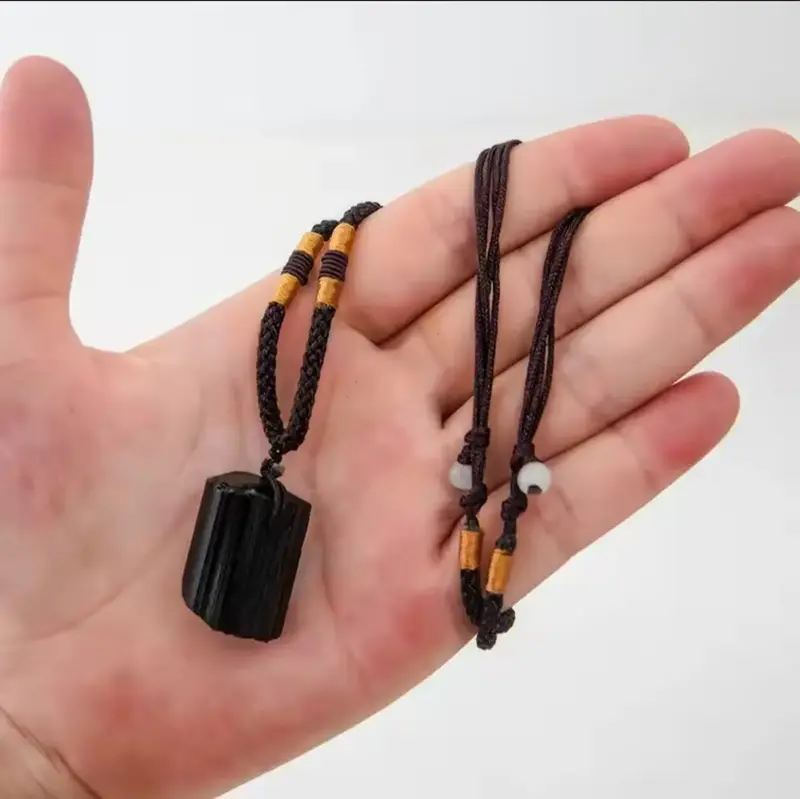 Natural Raw Black Tourmaline Gemstone Pendant Quartz Healing Positive Energy Crystal Amulet Men Women Necklace