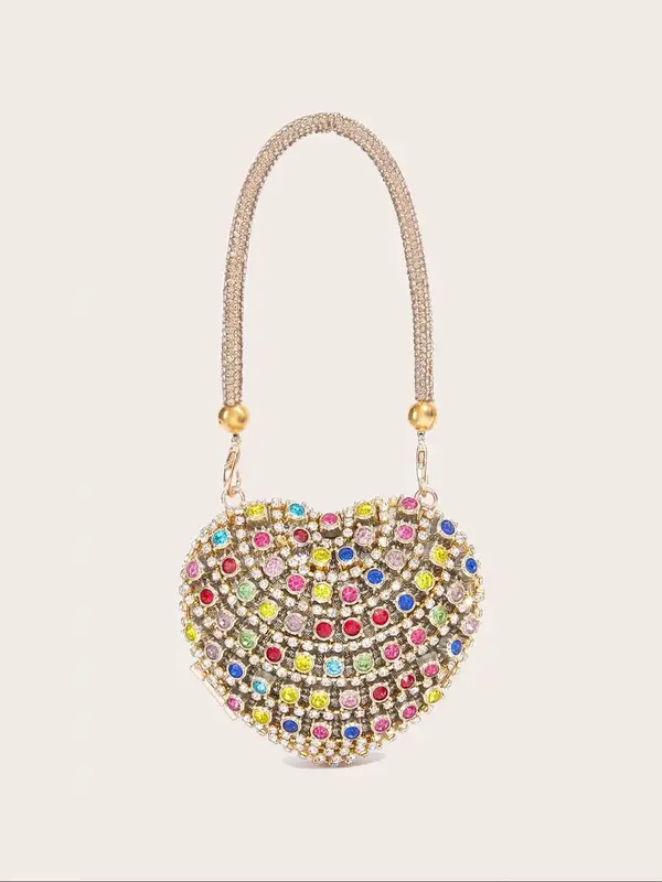 Women's Cute Rhinestone Decorated Heart Shaped Evening Bag, Portable Simple Exquisite Bag for Party, Trendy All-match & Exqui...
