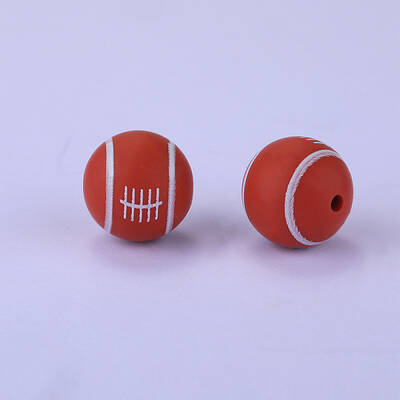 Printed Round with Rugby Pattern Silicone Focal Beads