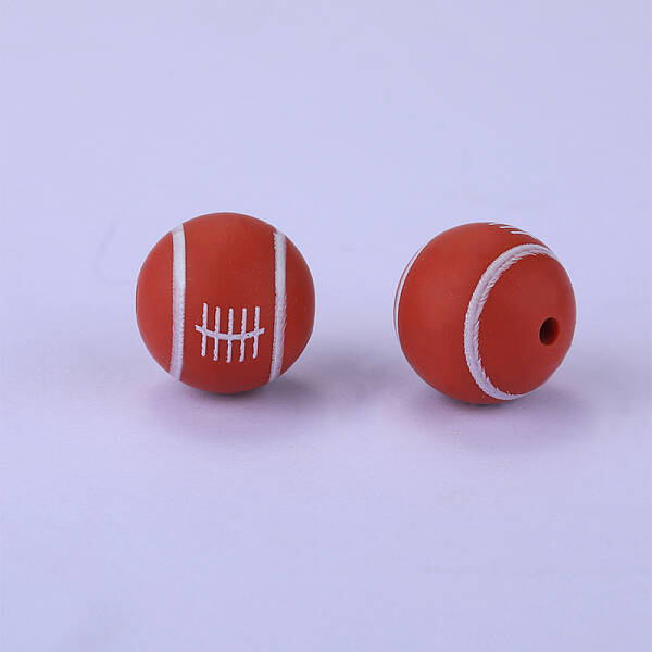 Printed Round with Rugby Pattern Silicone Focal Beads