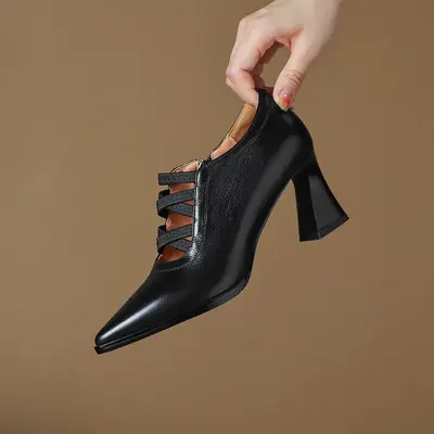 CHIKO Kara Pointy Toe Chunky Heels Pumps Shoes