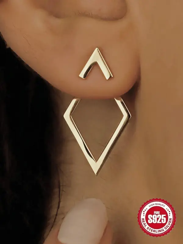 S925 Sterling Silver Geometric Design Earrings, Mother's Day Gift, Fashionable Jewelry for Women & Girls, Trendy All-match & ...