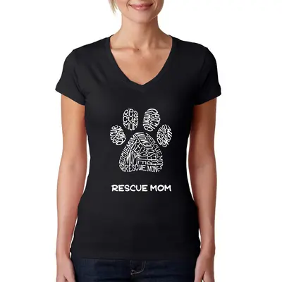 Rescue Mom - Women's Word Art V-Neck T-Shirt - Black - X-Large