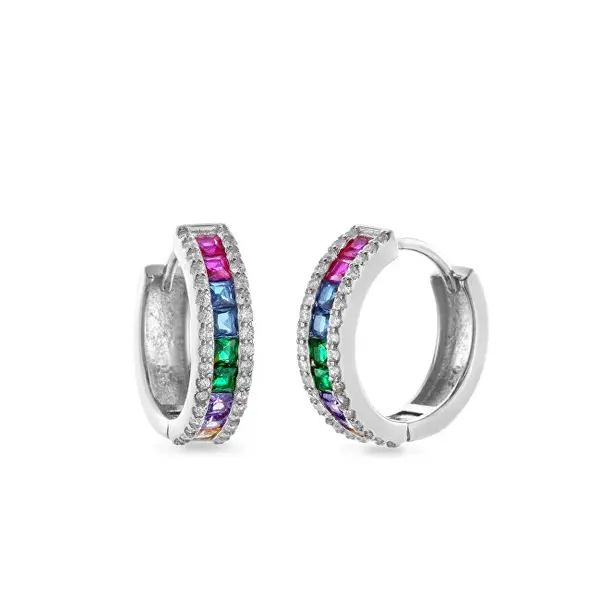 Again jewelry Silver Hoop Earrings with Zirconia AJNS0046