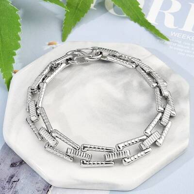 304 Stainless Steel Trapezoid Link Chain Bracelets for Women Men