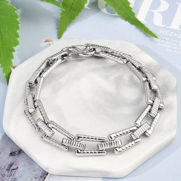 304 Stainless Steel Trapezoid Link Chain Bracelets for Women Men