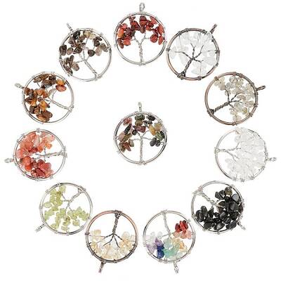 12Pcs 12 Colors Gemstone Pendants
