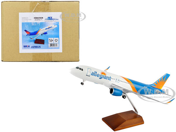 Airbus A320 Commercial Aircraft with Landing Gear Allegiant Air (N246NV) White and Blue with Orange Stripes (Snap-Fit) 1/100 ...