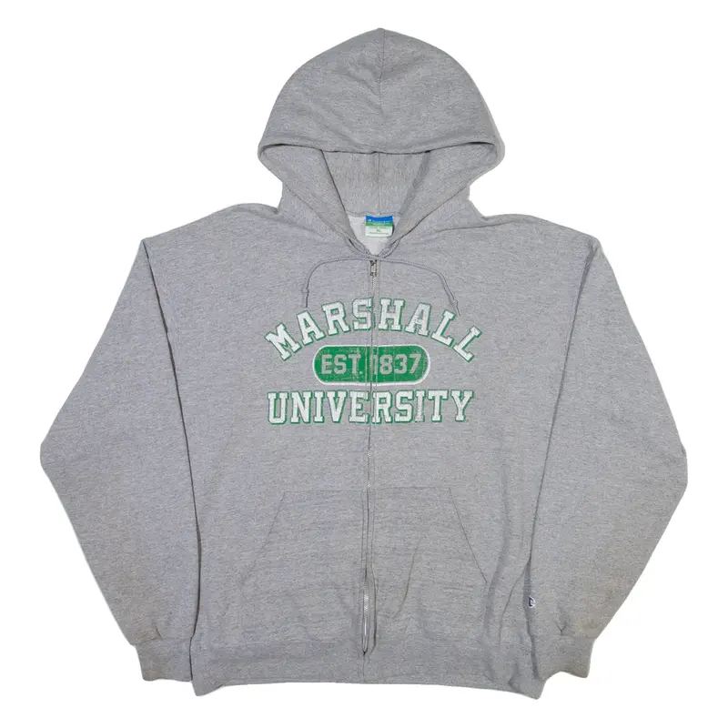 CHAMPION Marshall University Mens Grey Hoodie Full Zip USA XL