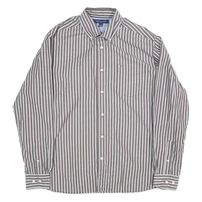 TOMMY HILFIGER Mens Shirt Brown Striped Long Sleeve M