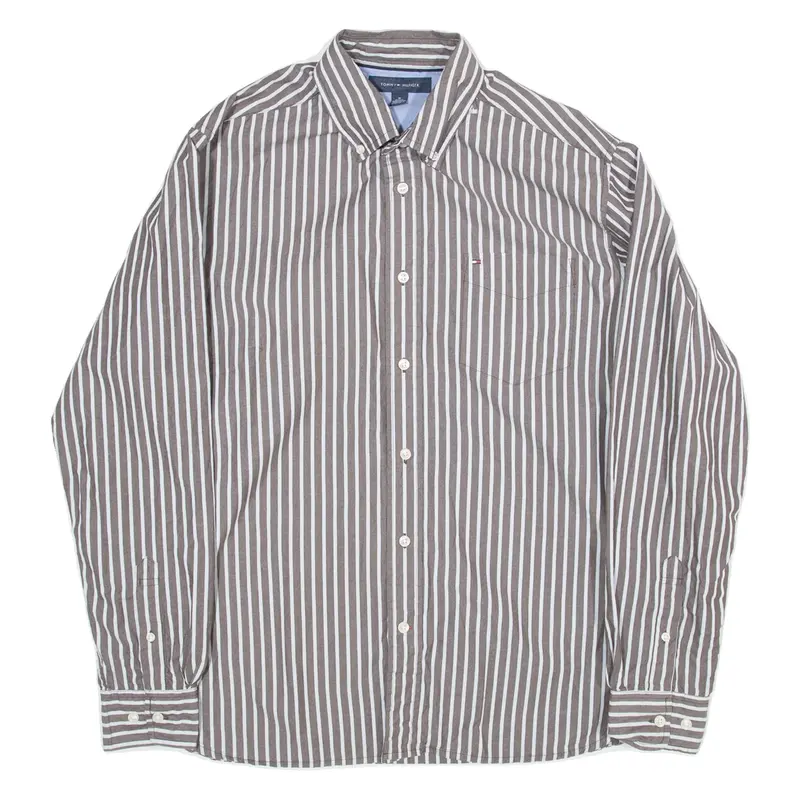 TOMMY HILFIGER Mens Shirt Brown Striped Long Sleeve M